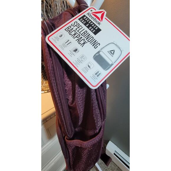 Reebok Spellbinding Maroon Water Resistant Backpack Laptop Bag Multi Pocket NEW - Picture 10 of 11